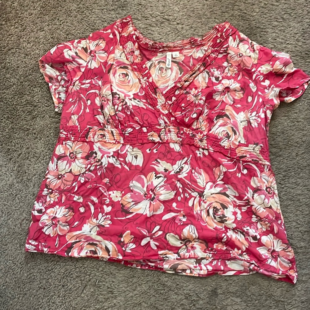 Pink and white, floral, baby doll shirt